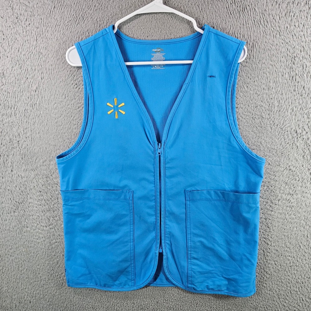 Walmart Associate Uniform Vest Blue Spark Logo Zip Up Pockets Size Small‎